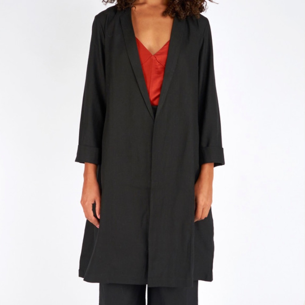 Ali Golden long raw silk notch jacket coat duster in size small